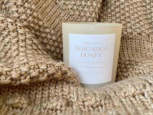 12 Oz Bergamot Honey Candle | Milk and Honey Candle | Handmade Soy Wax Candle | Crackling Wick Candle | Sweet Cream Scented Candle